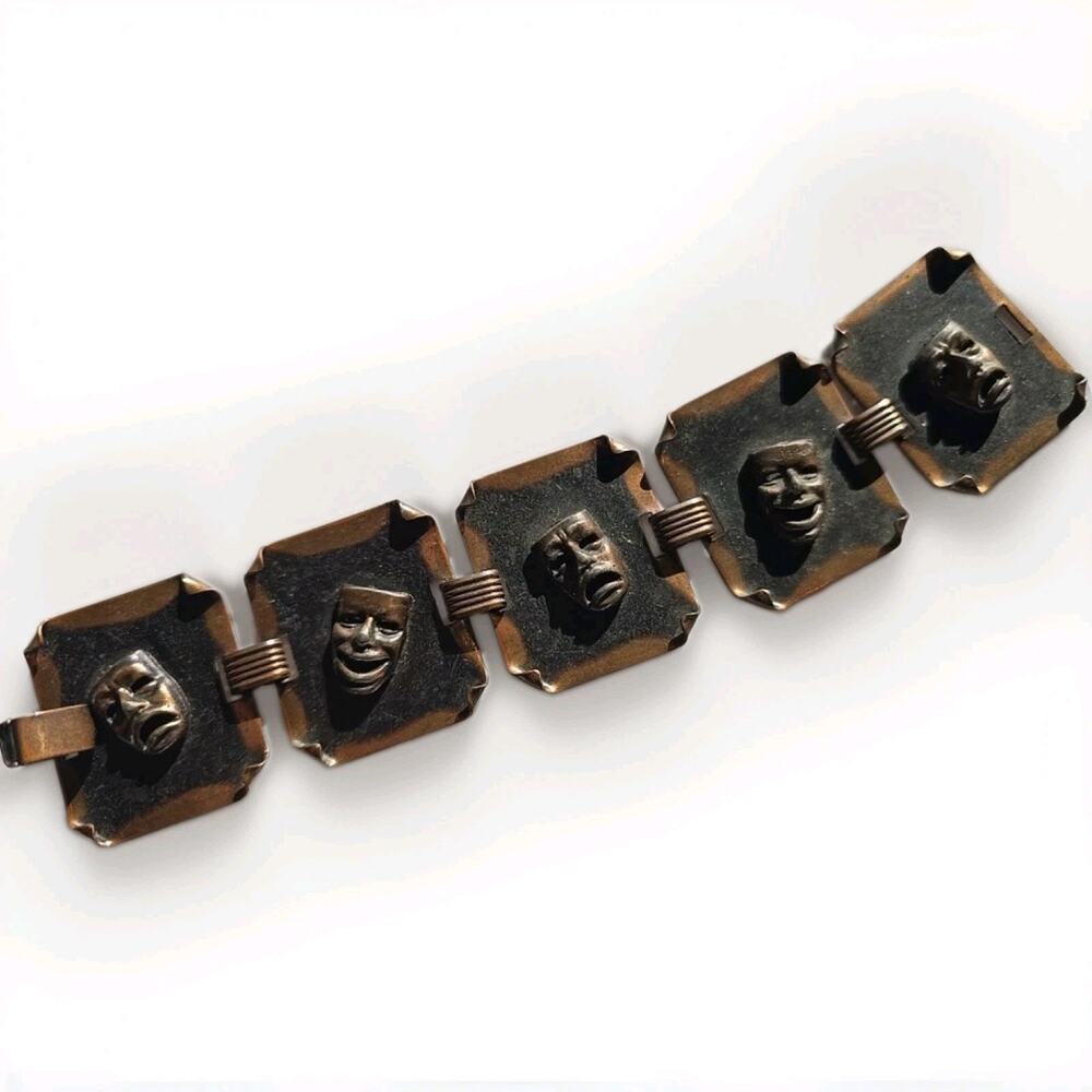 MCM Copper Theater Faces Panel Bracelet - 1½" x 7½" Estate Find As Found